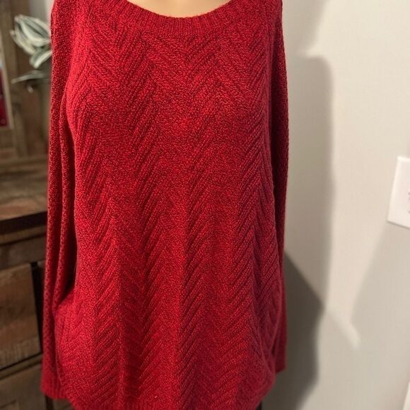 Petite Sonoma Goods For Life Lattice Crewneck Sweater Color: Red. XL PETITE - Picture 2 of 5